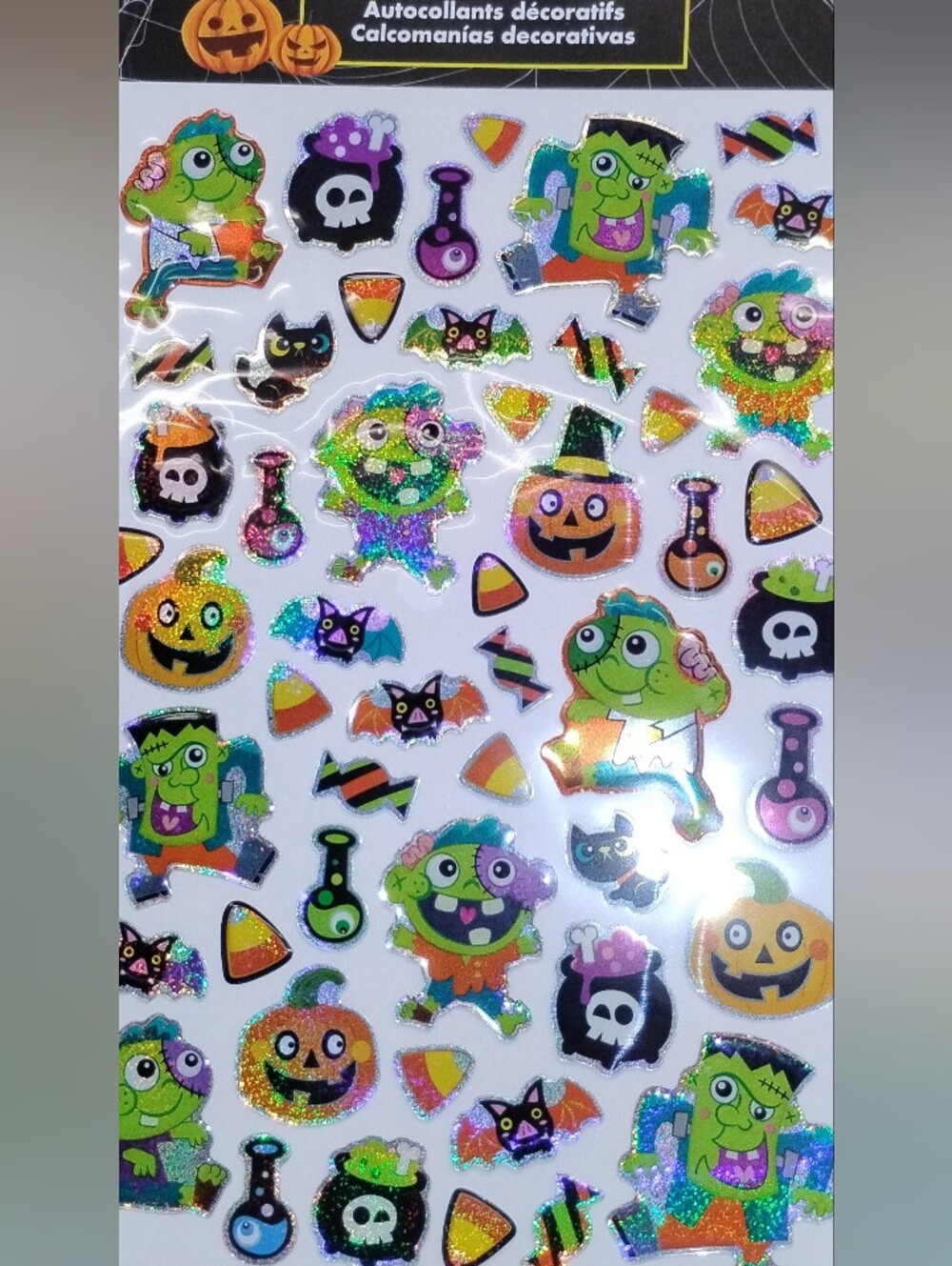Holographic Halloween Monster & Pumpkin Sticker Sheet - Green/Orange